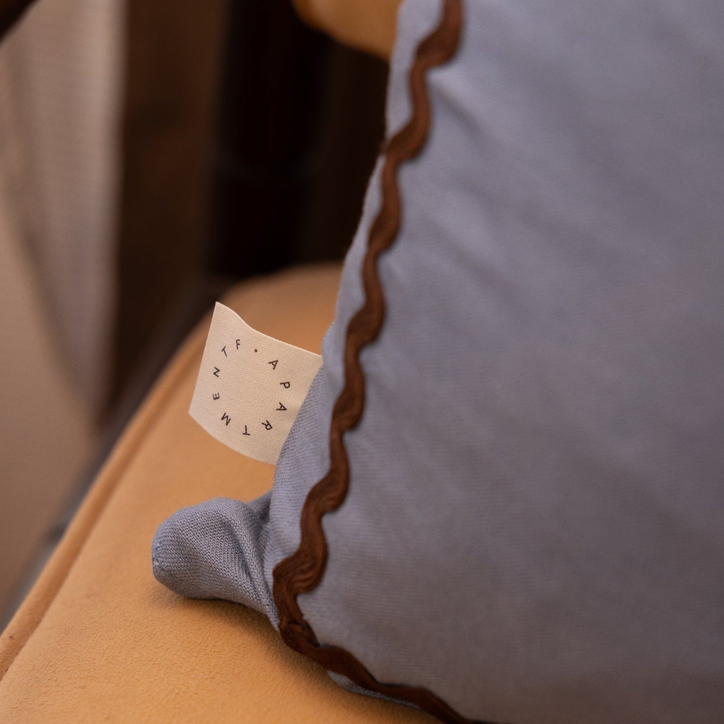 Blue Linen Pillow with Ric-Rac Trim