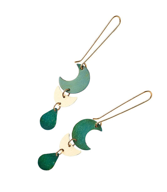Rajani Moon Phase Teal Drop Earrings - Teal