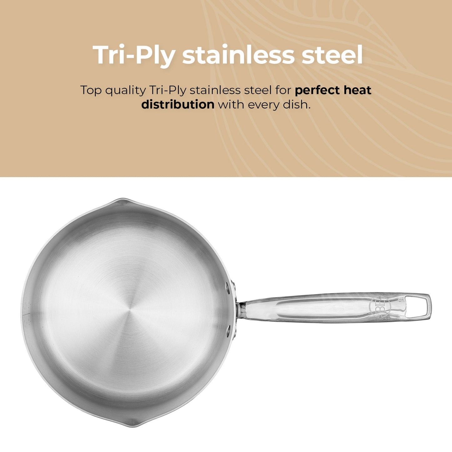BE | LIVING - Essential Series - 3 qt / 8" / 20 cm Sauce Pan with lid - Triply Stainless Steel