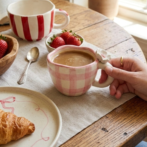 Handmade Ceramic Cups - Daisy (Pink), 200ml