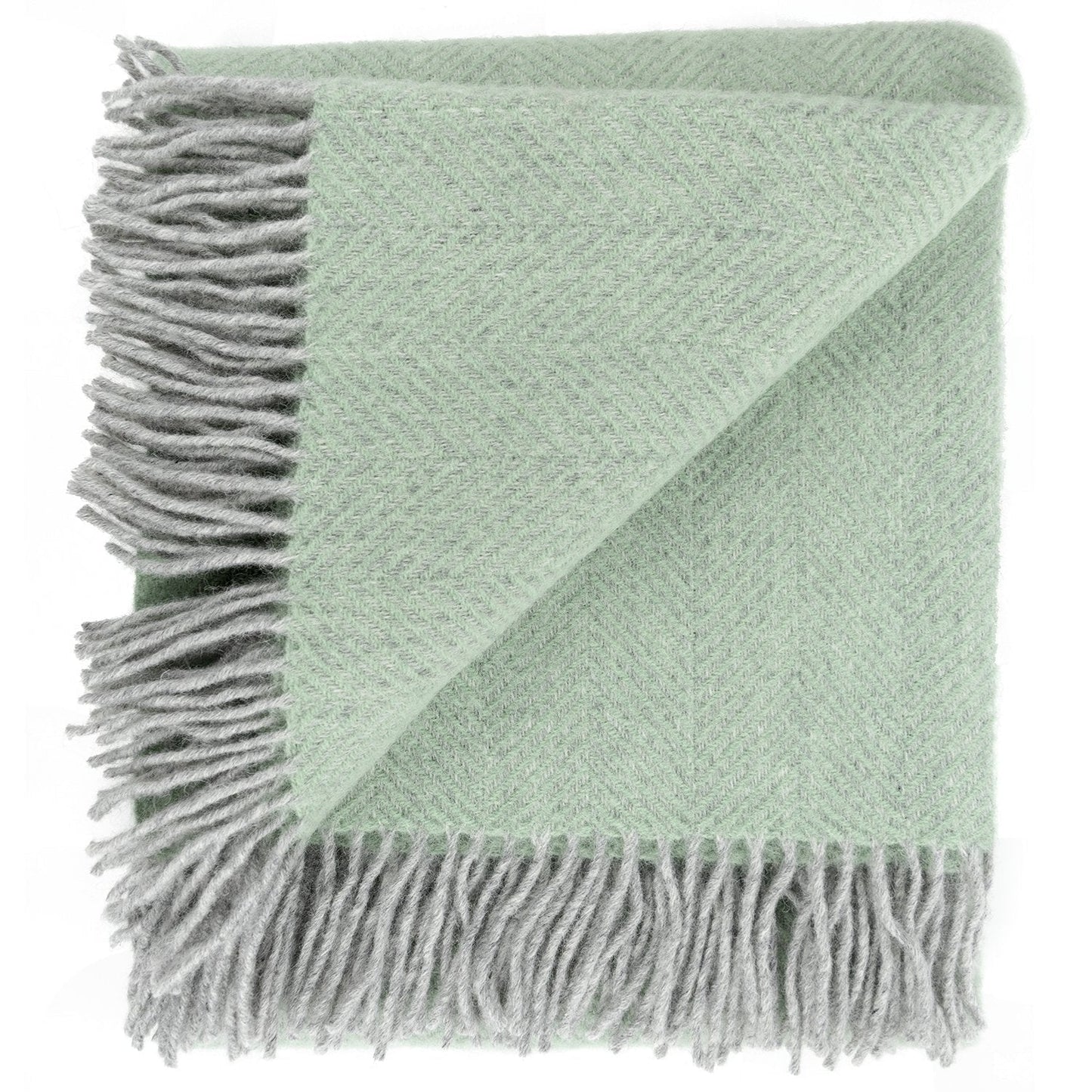Highland Tweeds Herringbone  Pure New Wool Throw - Basil