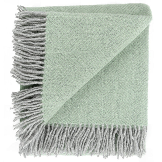 Highland Tweeds Herringbone  Pure New Wool Throw - Basil