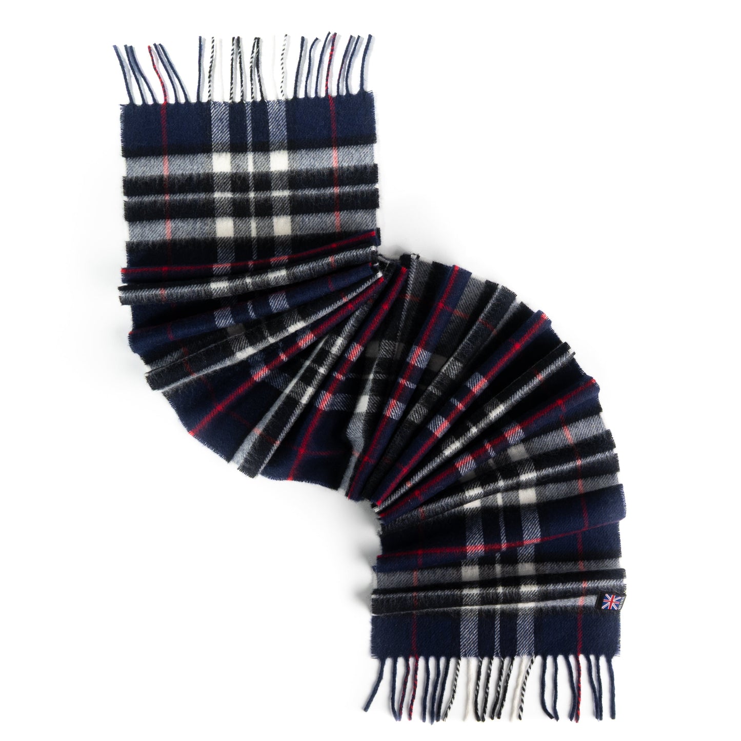 Heritage Plaid Fringed Merino Wool Scarf - Cambridge Navy