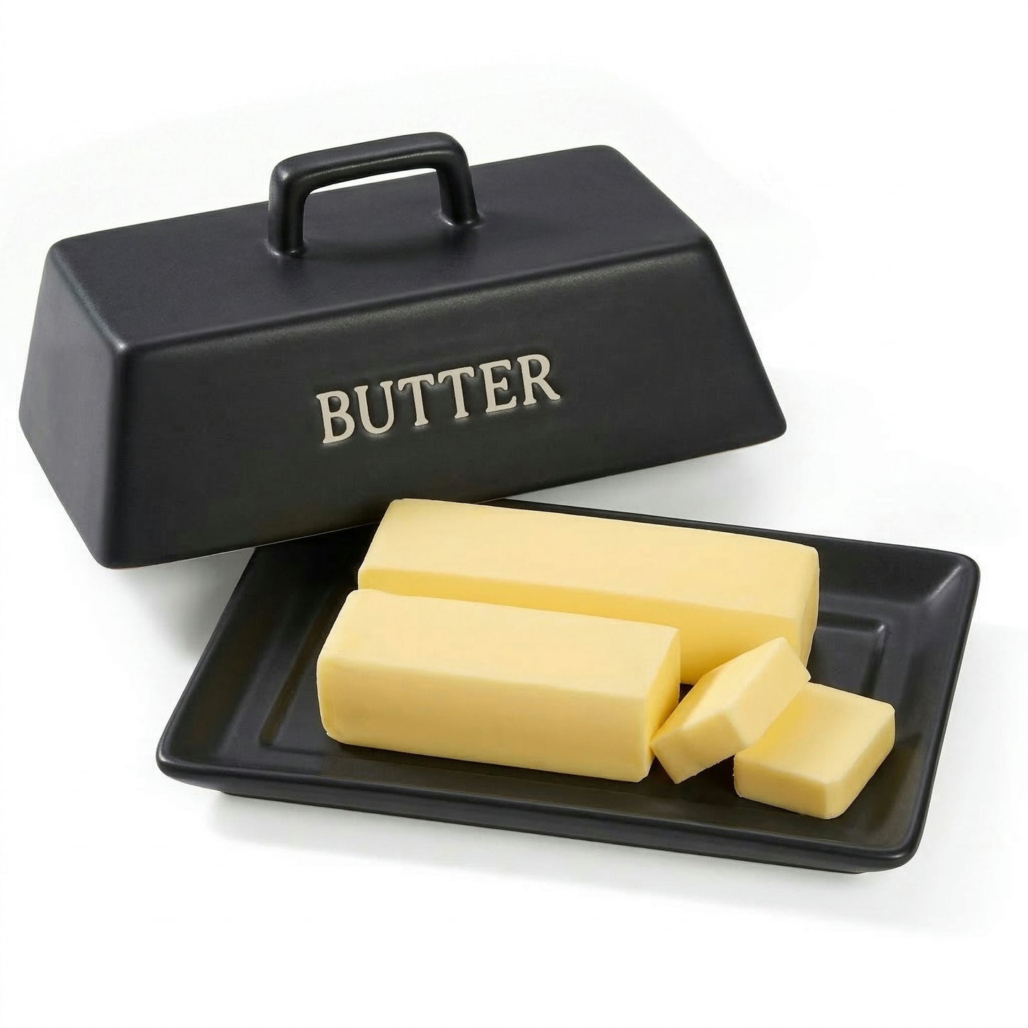 Ceramic Extra Large Butter Dish with Lid, White