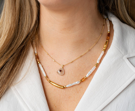Rutilated Quartz and Garnet Necklace