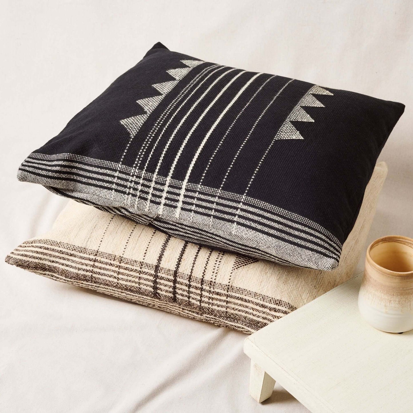 Kora Black Large Handloom Artisanal Pillow Cover