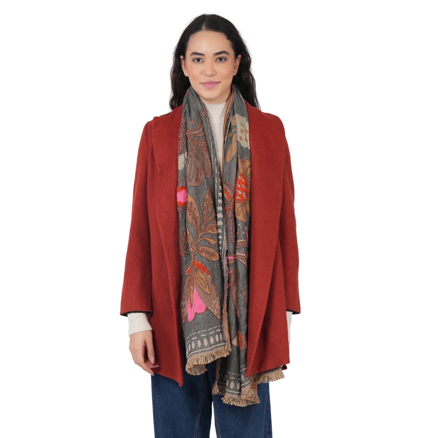 Canyon Petal Embroidered Scarf - Dark Teal