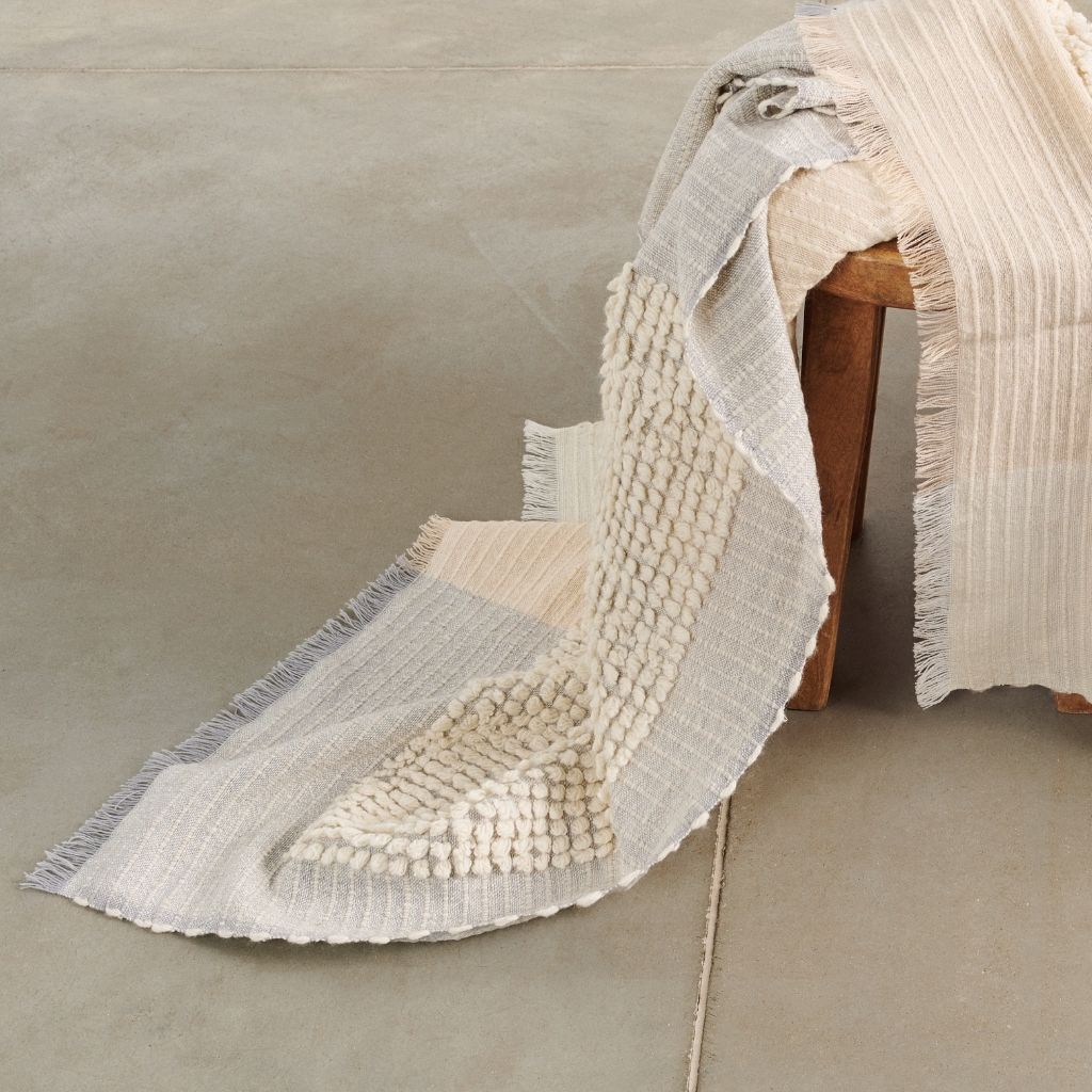 Butterscotch White Handloom Textured Plush Merino Throw