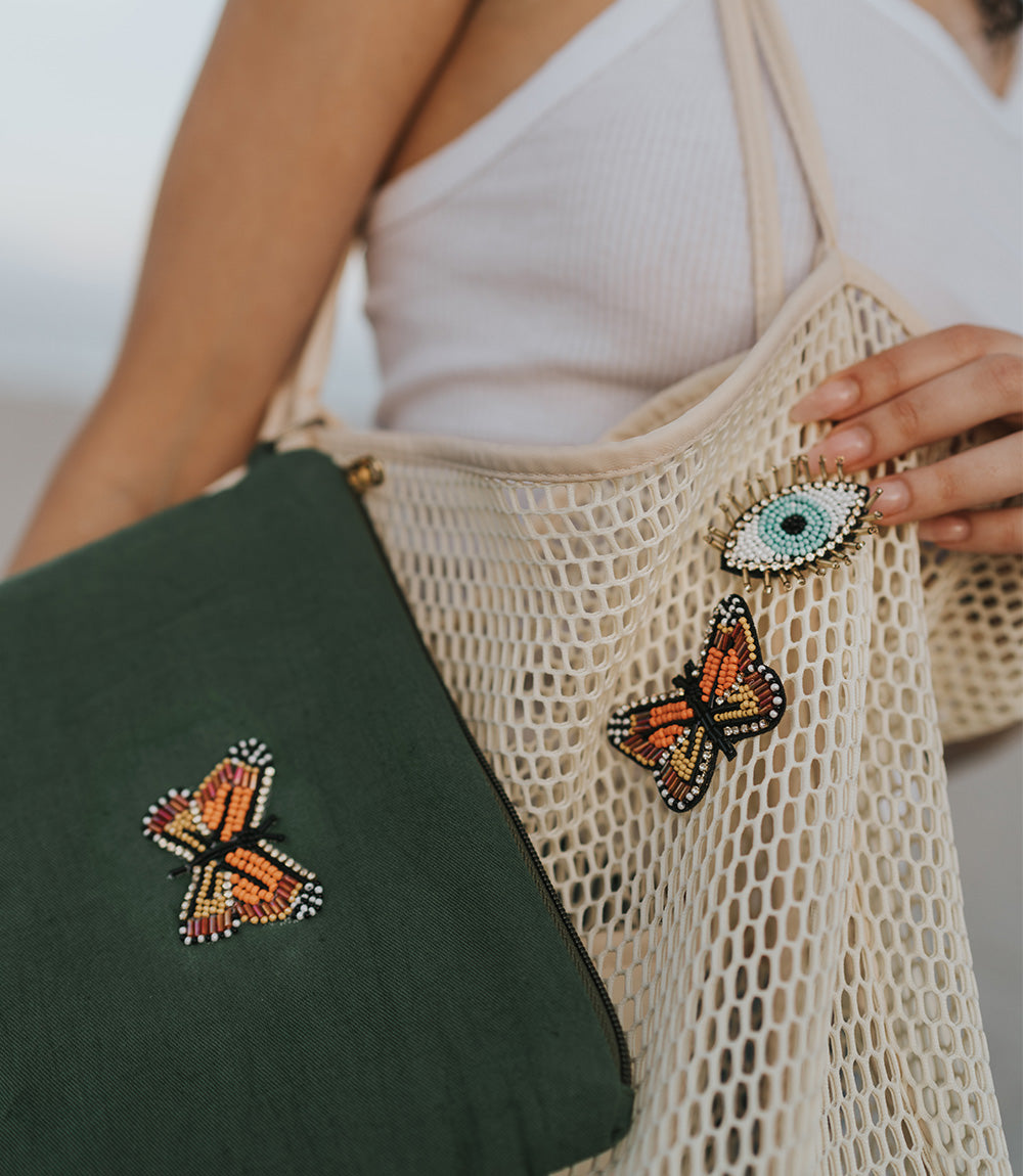 Bala Mani Beaded Butterfly Brooch Pin - Handmade