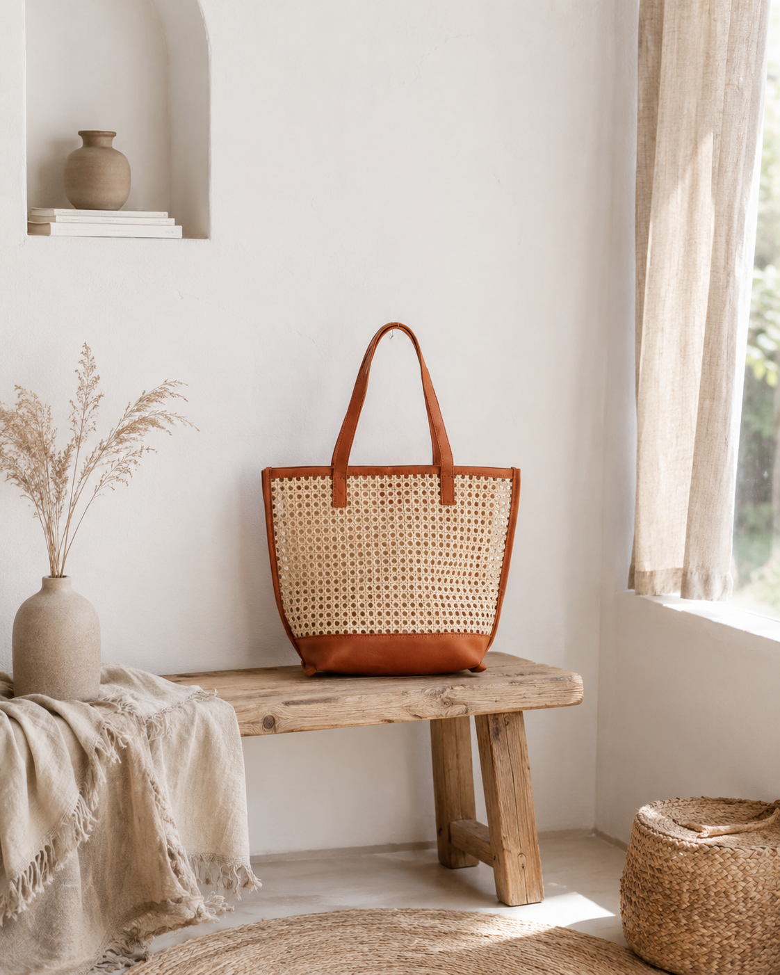 Raja Leather and Cane Tote