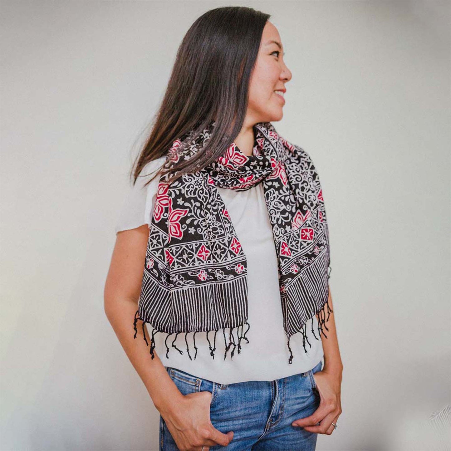 Hand Dyed Batik Scarf - Floral Star