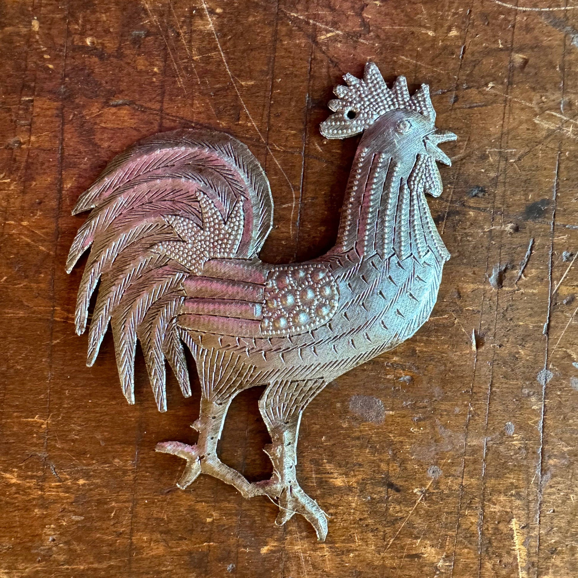 Farm Rooster, Handmade Christmas Ornament, Haiti  5" x 4.25"