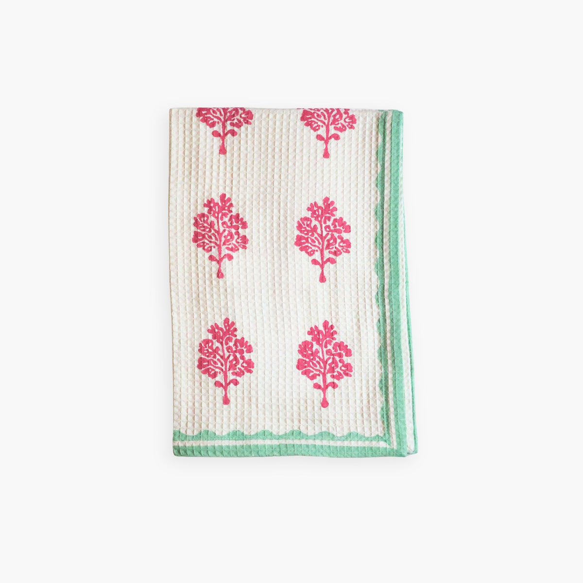 Sara - Cotton Waffle Kitchen Towel - Pink & Pastel Green
