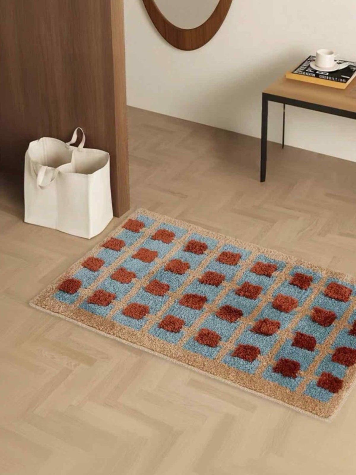Ultra Soft Retro Whimsical Grid Bath Rug