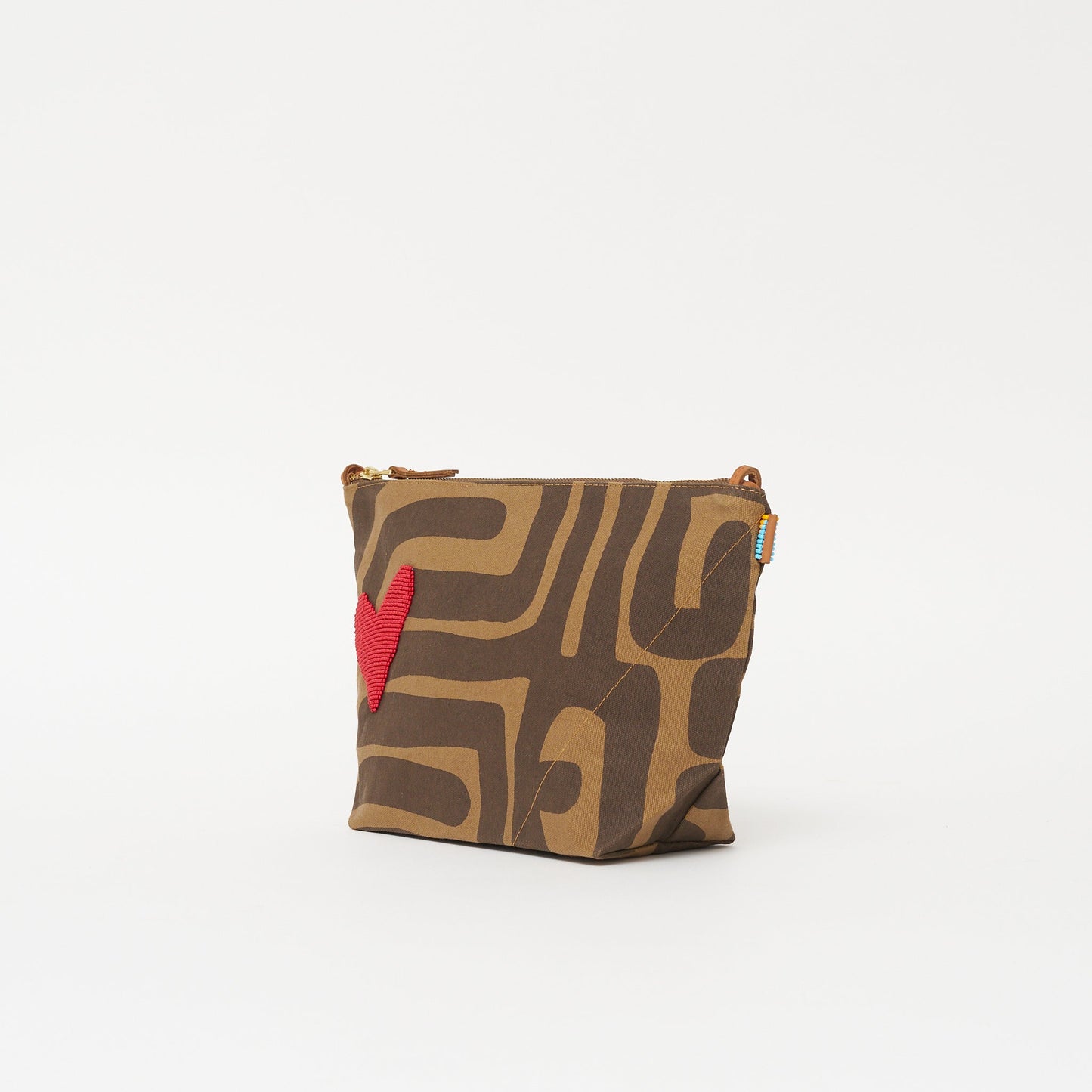 XLarge Convertible Pouch - Mocha Kuba with Red Beaded Heart