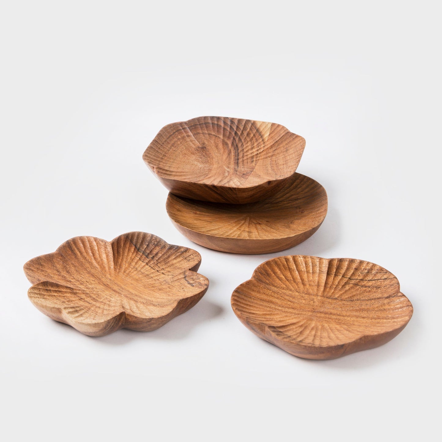 S/4 Handcarved Wooden Trinket Trays Gift Set