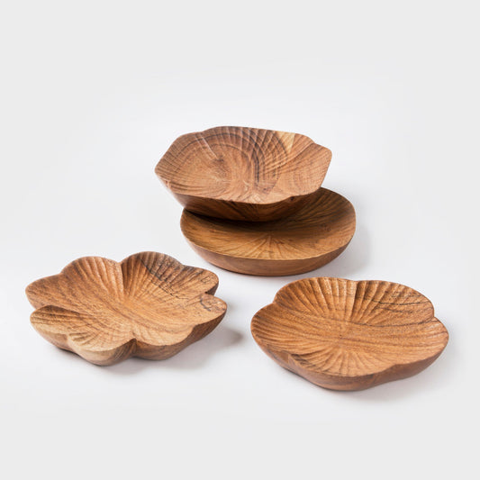 S/4 Handcarved Wooden Trinket Trays Gift Set