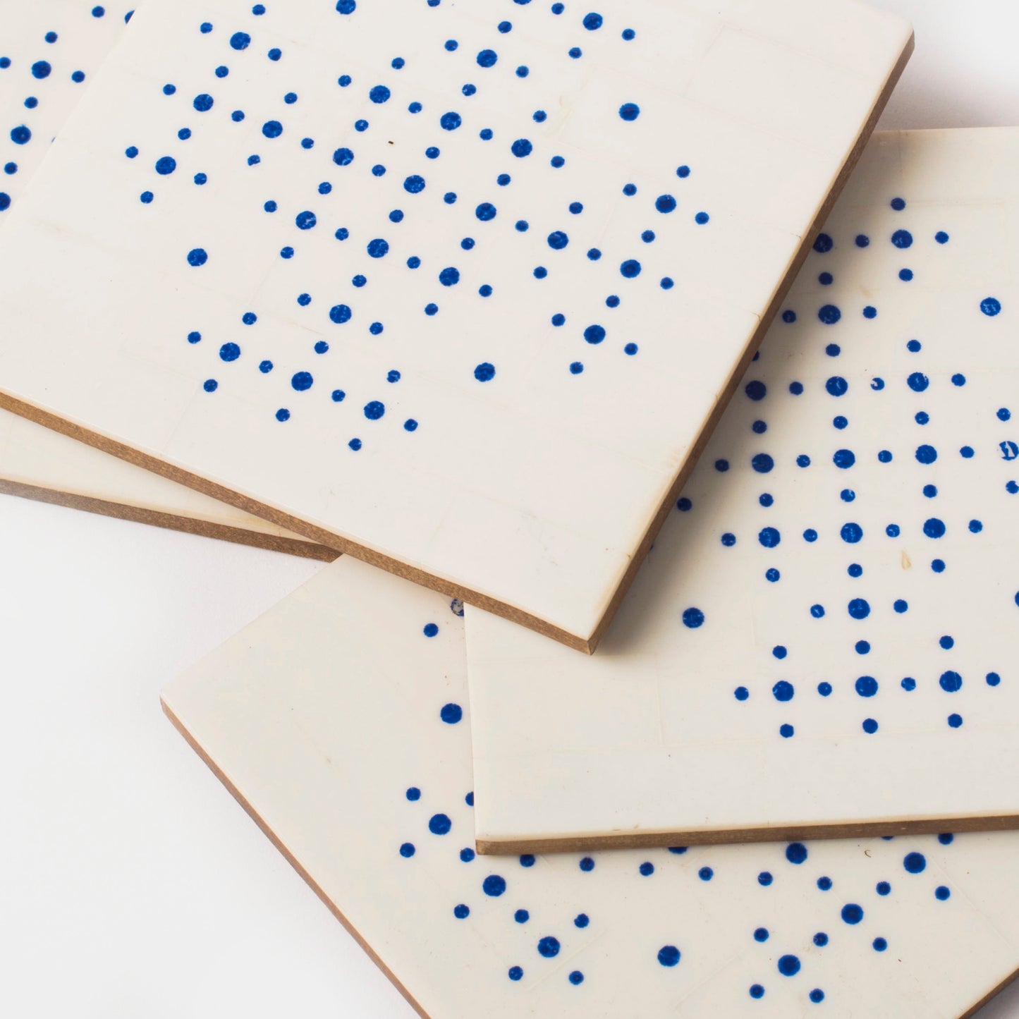 Handcrafted Perfora White & Blue Coaster Set of 4