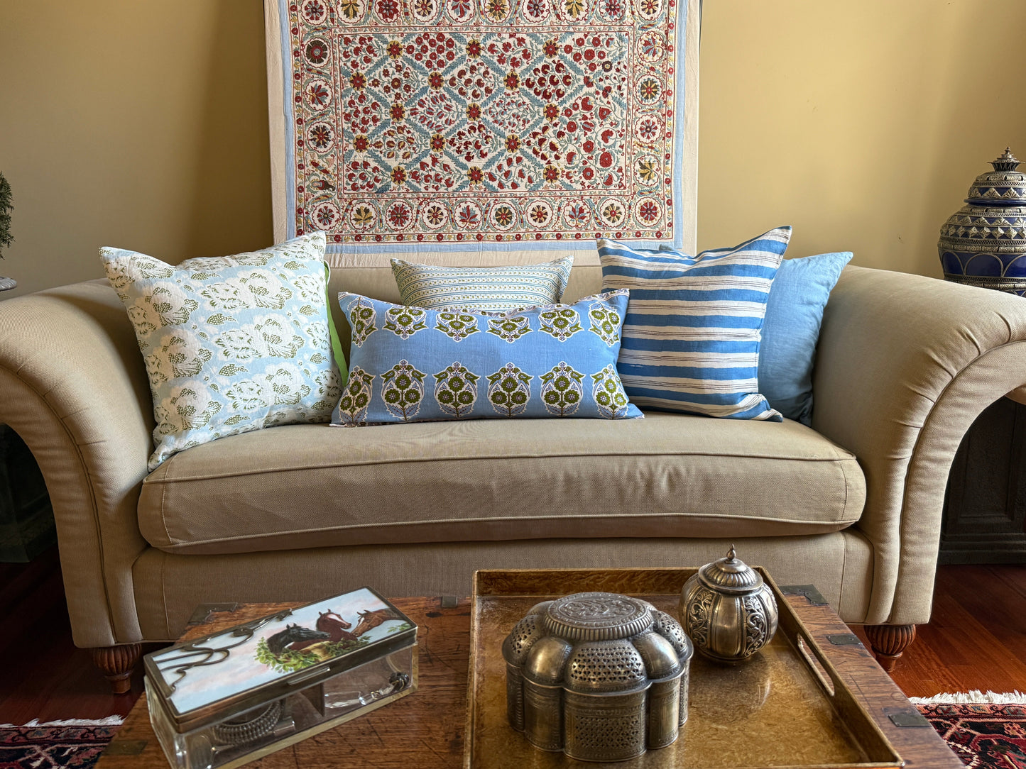 Parakeets Blue/Green Lumbar Pillow Cover