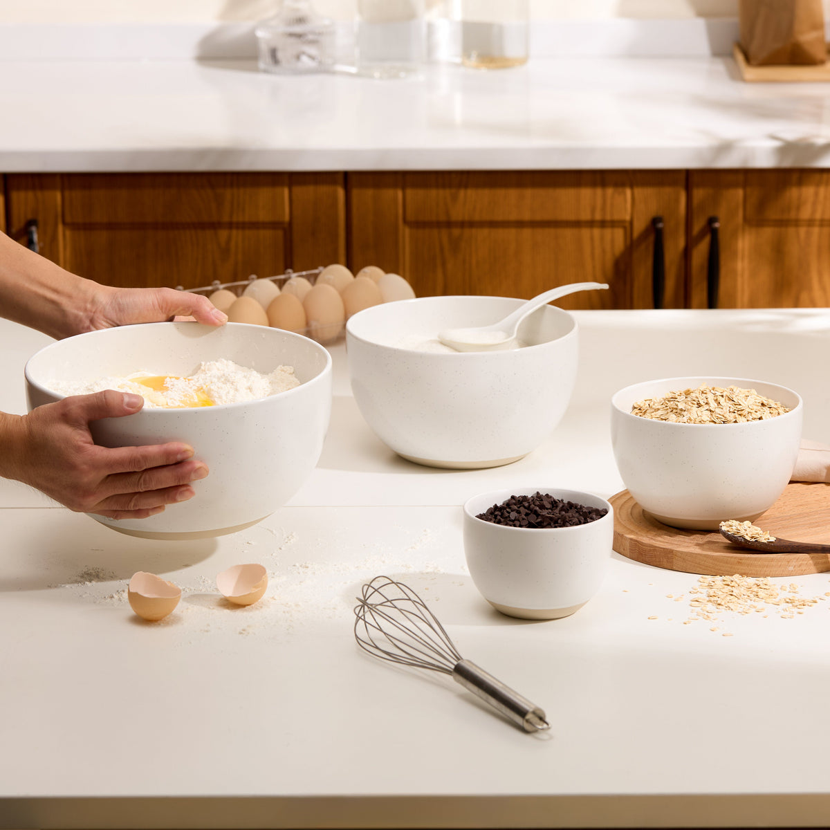 Ceramic Nesting Bowls, 18/40/90/140 oz, Moonstone, Set of 4