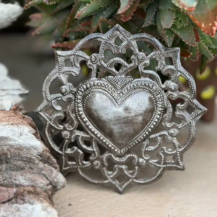 Haitian Metal Sacred Heart Wall Art 5x5 Hand Chiseled 