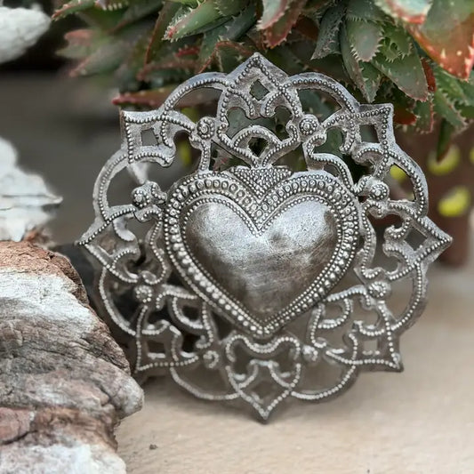 Haitian Metal Sacred Heart Wall Art 5x5 Hand Chiseled 