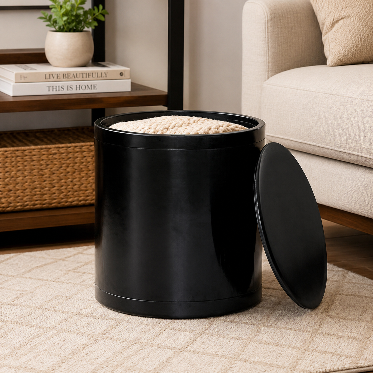 Otto Storage Stool | Round Plastic Storage Ottoman Solid