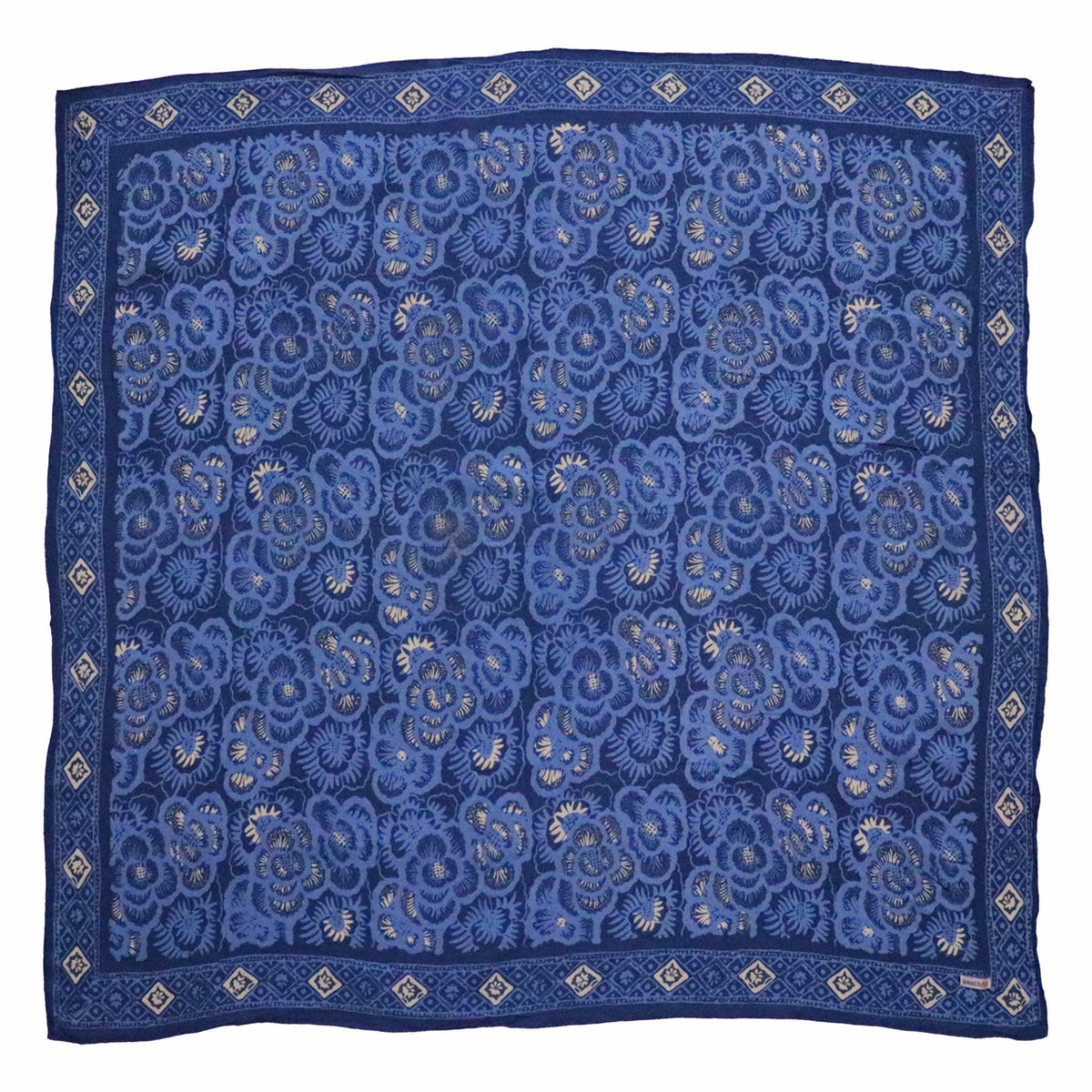 Large 39" Batik Bandana, Hand Dyed, 100% Soft Cotton, Oversized Large Head Scarf for Hair, Blue Roses