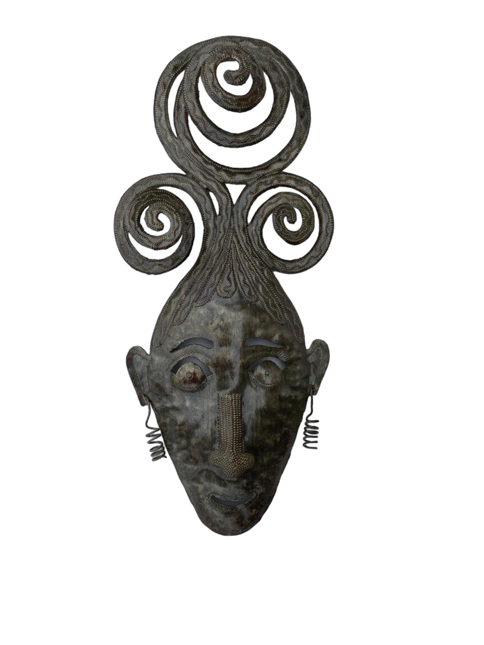 Curly Hair Girl Mask, Unique Wall Decor Sculpture 7.5" x 17"