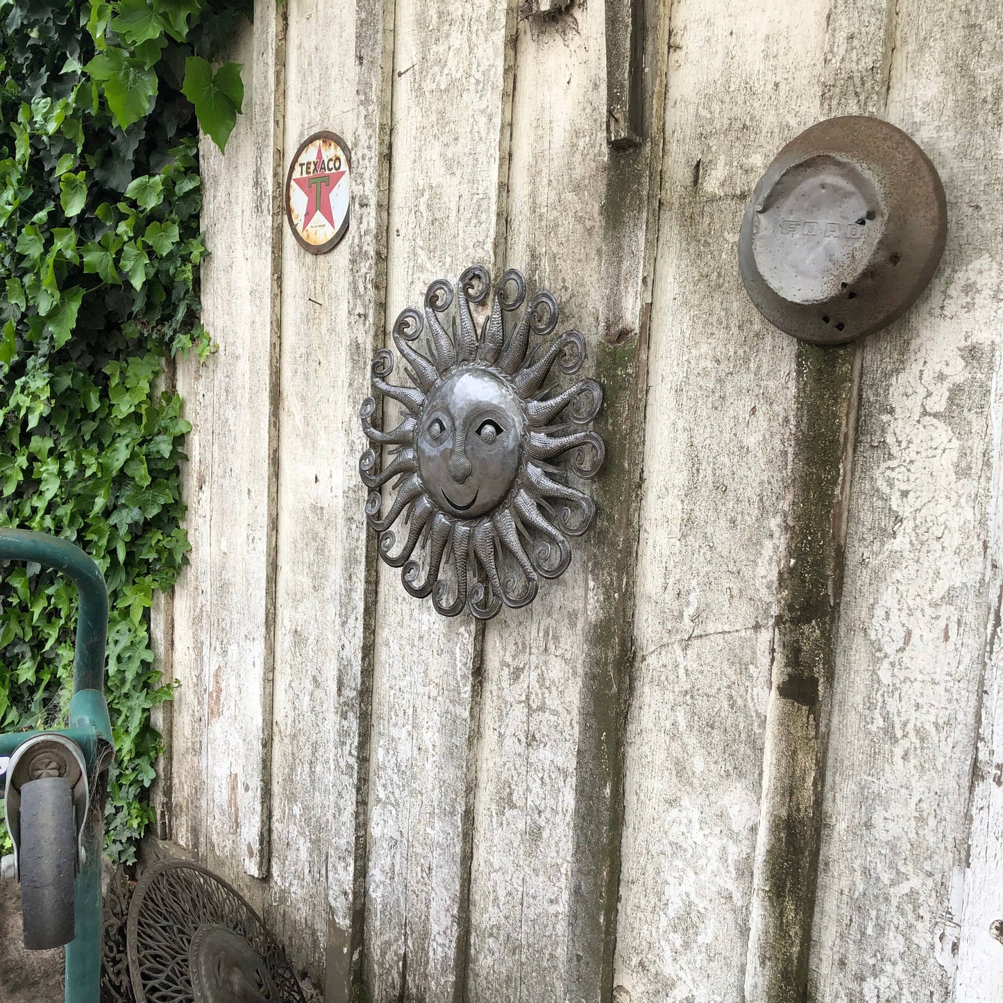 Large Metal Sun, Wall Hanging Sculpture, Indoor Outdoor, Unique, 23 Inch Round