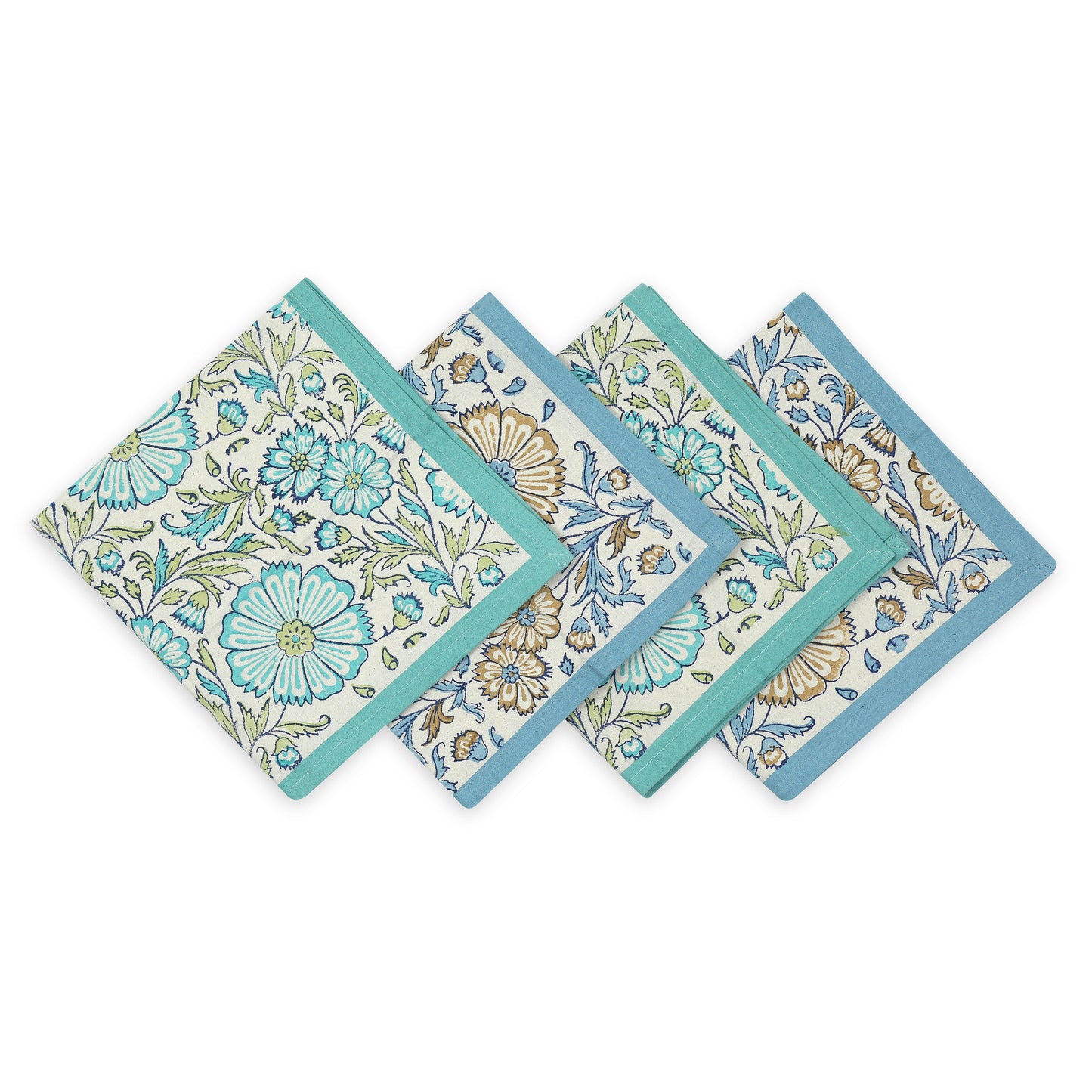 Hand Block Printed Cotton Napkins, Set of 4 | 18" × 18" | Fair Trade | Bloom