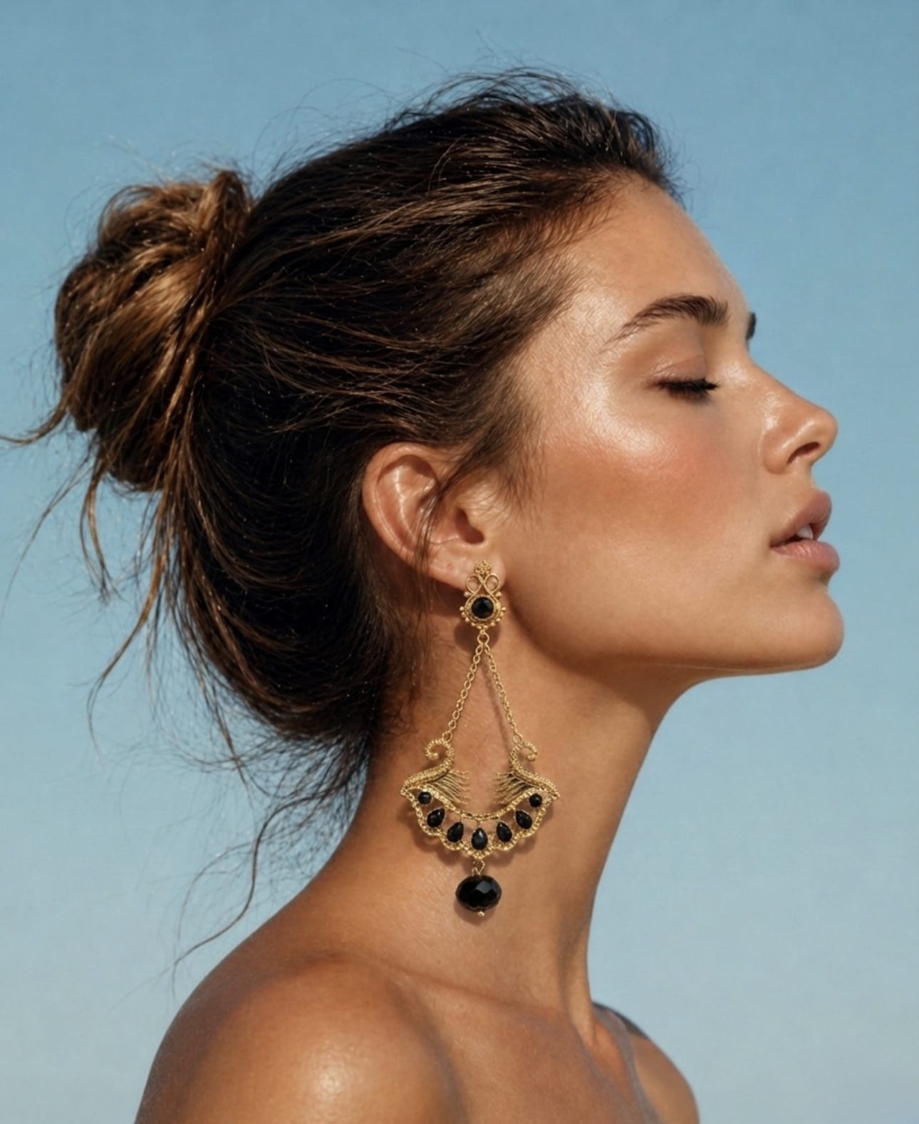 Pharaoh Lotus Royale Onyx Earrings - Pre Order