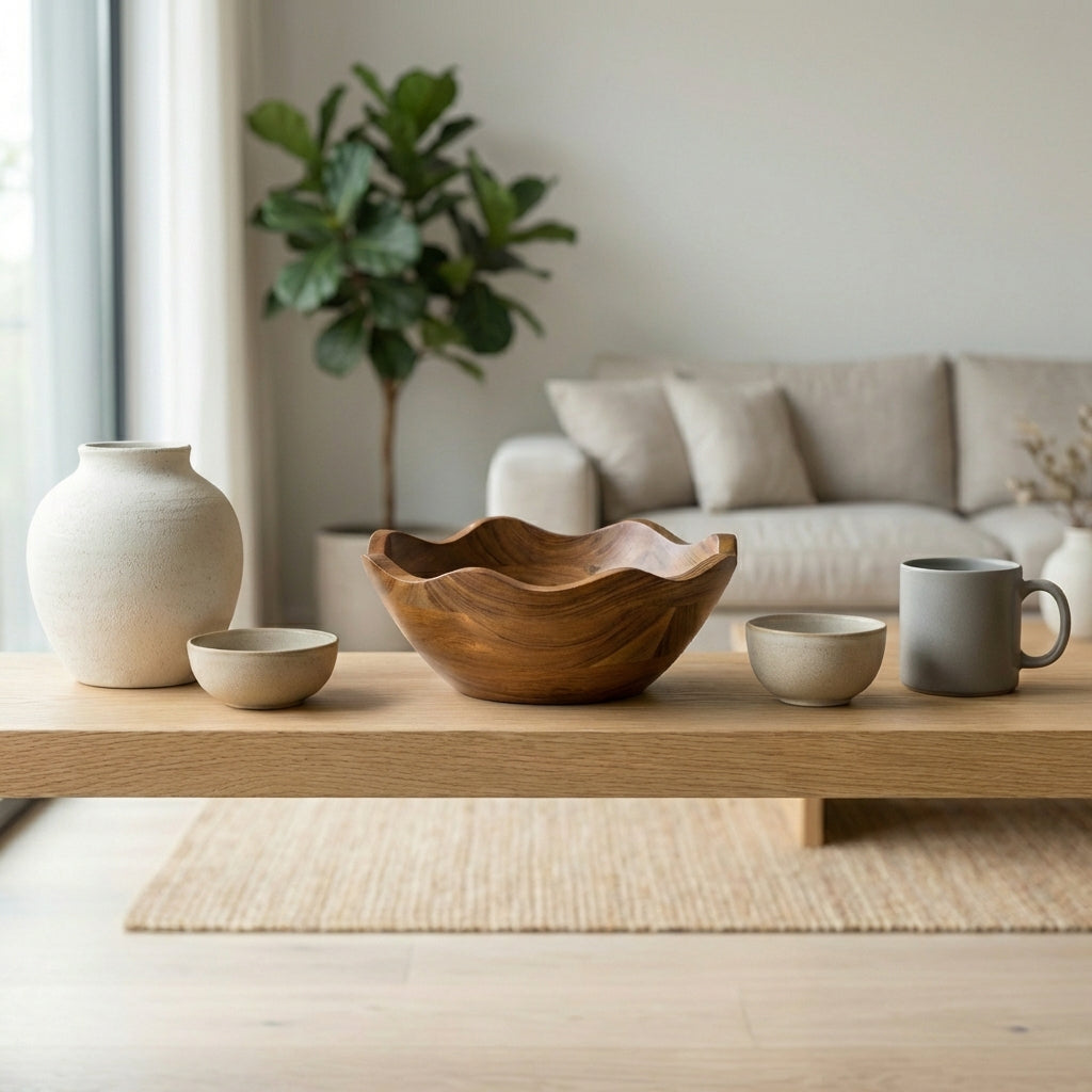 Acacia Wood Scallop Bowl, Natural Finish