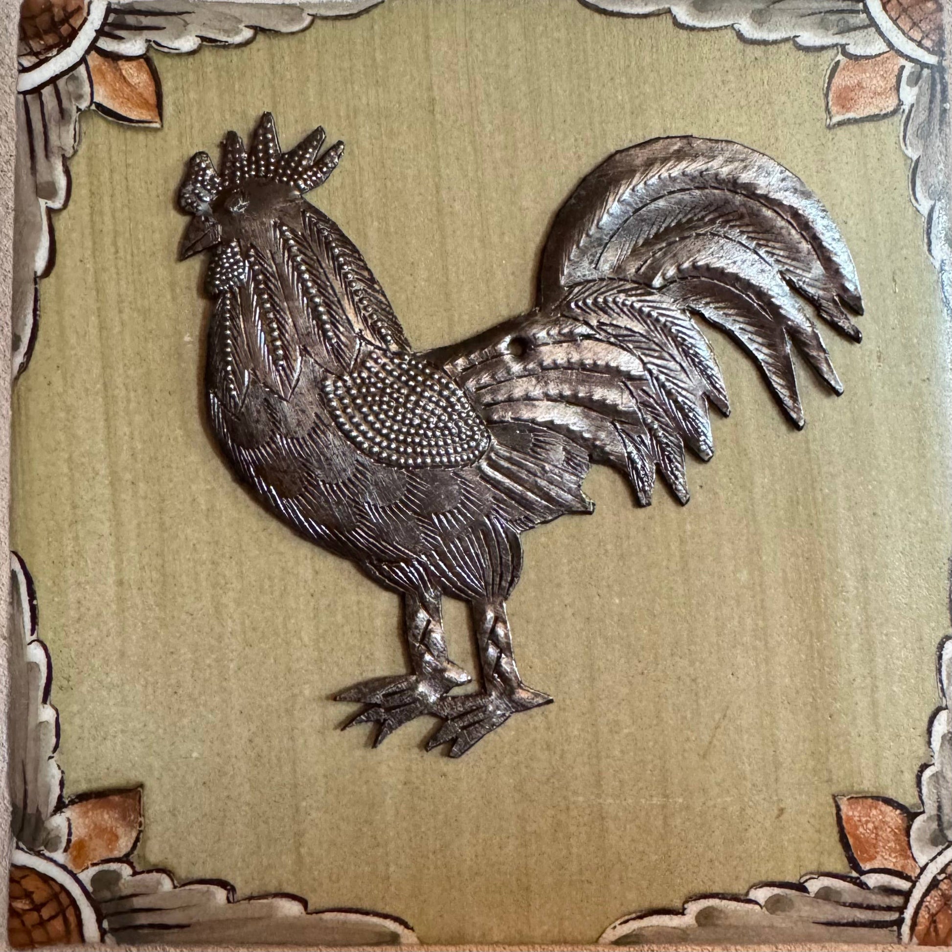 Farm Rooster, Handmade Christmas Ornament, Haiti  4"x4"