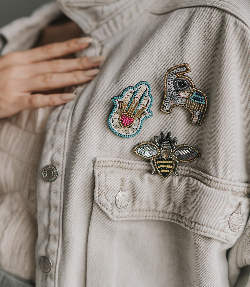 Bala Mani Beaded Bee Brooch Pin - Handmade