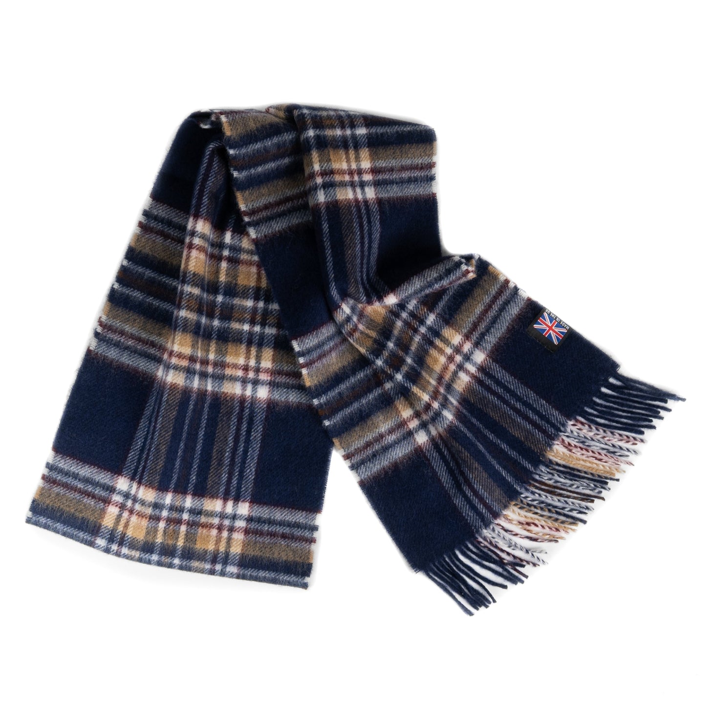 Prince of Scots Fringed Merino Wool Scarf - Navy Stewart