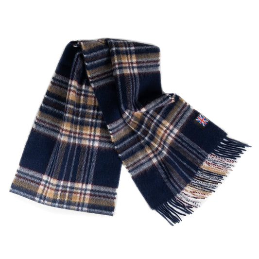 Prince of Scots Fringed Merino Wool Scarf - Navy Stewart