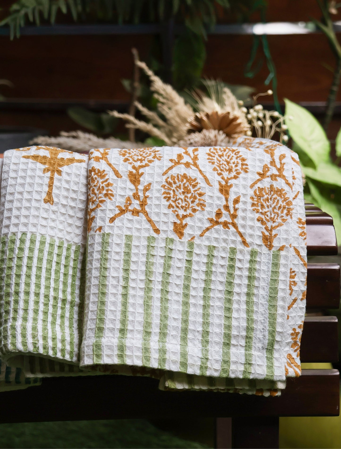 Nikhar Harmony Cotton Waffle Kitchen Towels - Mixed Set of 2