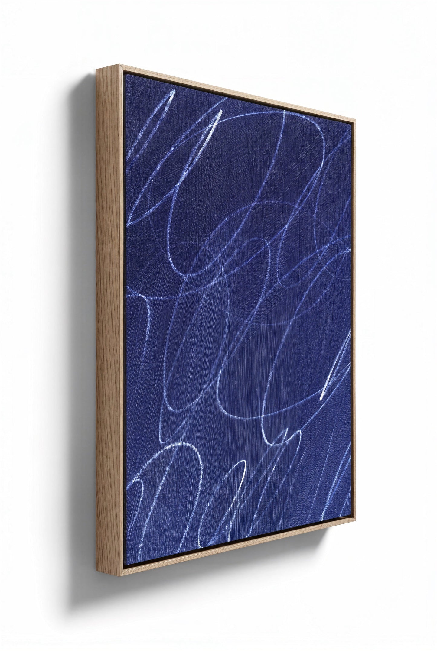 Gestural Marks in Deep Ocean Framed Canvas Wall Art