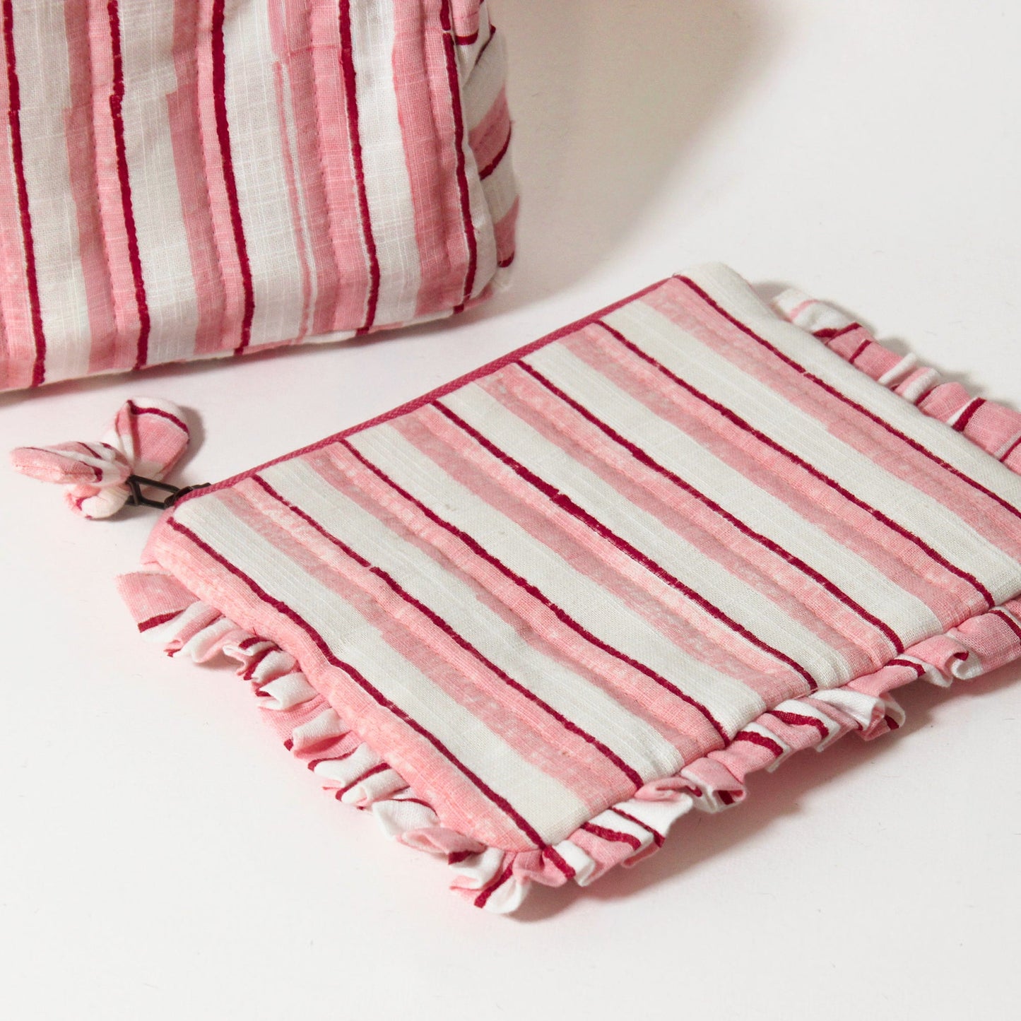 Quilted Cotton Travel Pouch with Frill Organizer