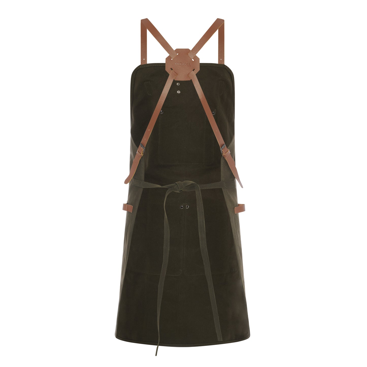 Waxed Canvas Work Apron with Leather Straps & Utility Pockets