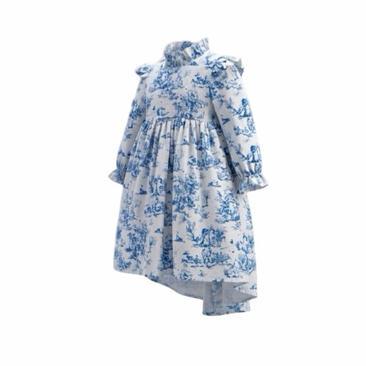 Aoki Dress-Blue Toile | Long Sleeve