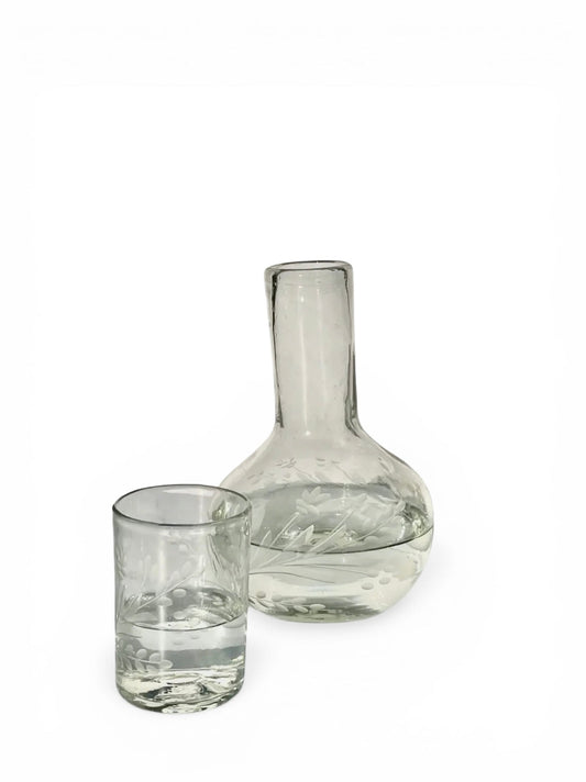 Hand-etched Blown Carafe Set