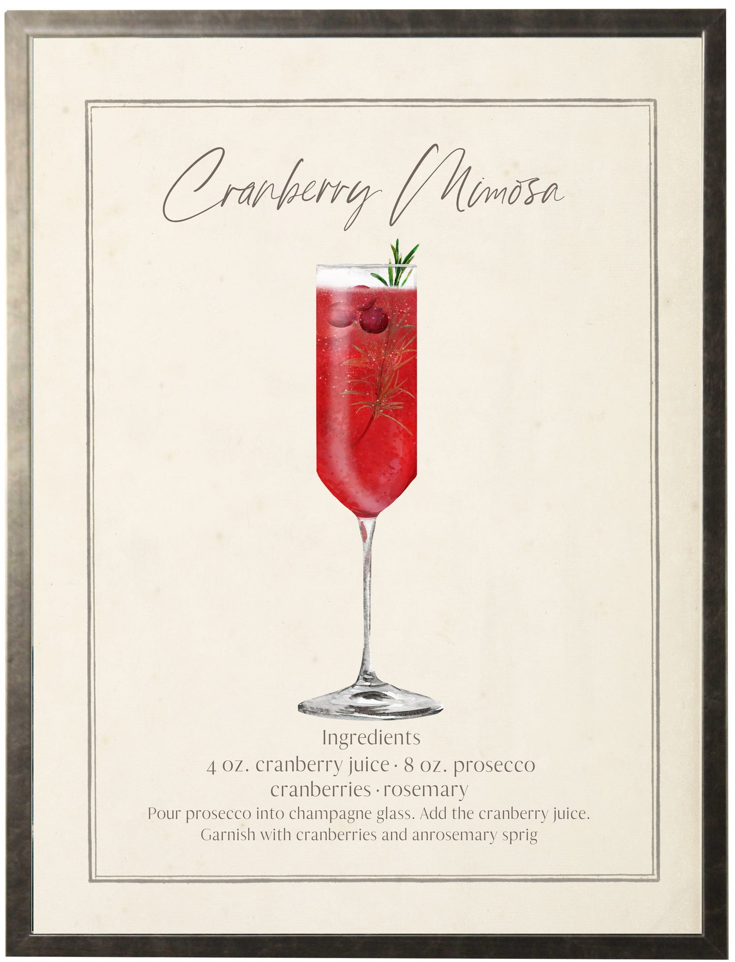 Watercolor Cranberry Mimosa Cocktail and Recipe