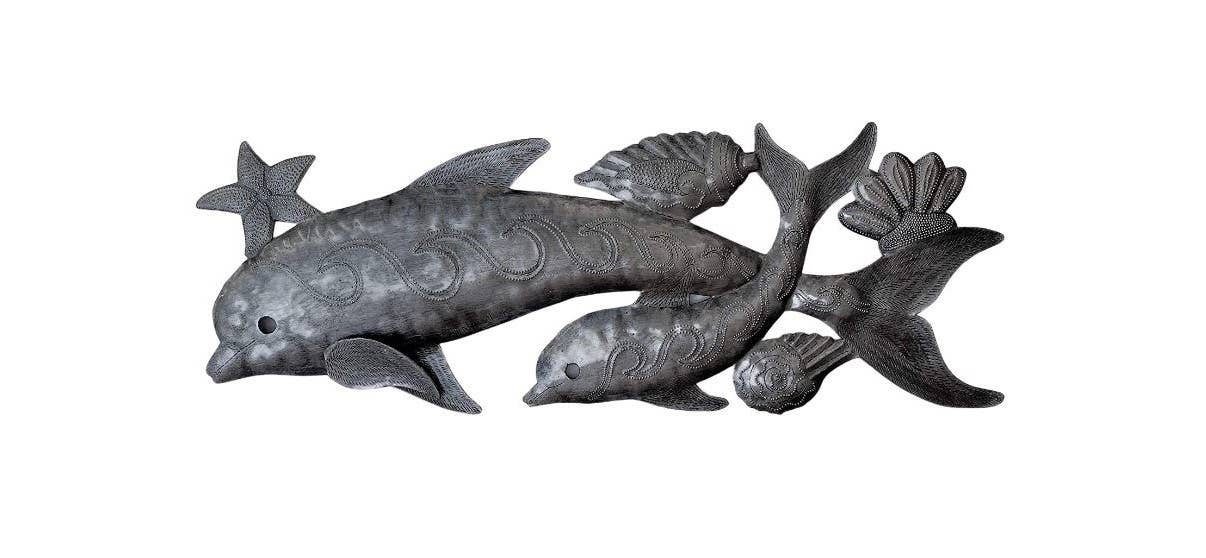 Dolphins in the Sea, Metal Wall Hanging, Haitian Art