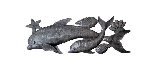 Dolphins in the Sea, Metal Wall Hanging, Haitian Art