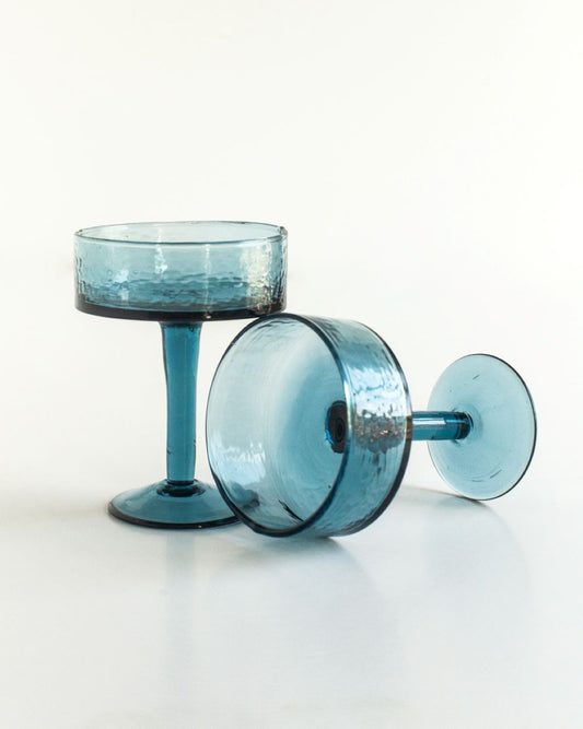 Handblown Hammered Coupe Cocktail Glass - Set of 4