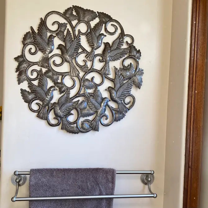 Delicate Cut Birds in Flight, Haitian Wall Hanging 23"