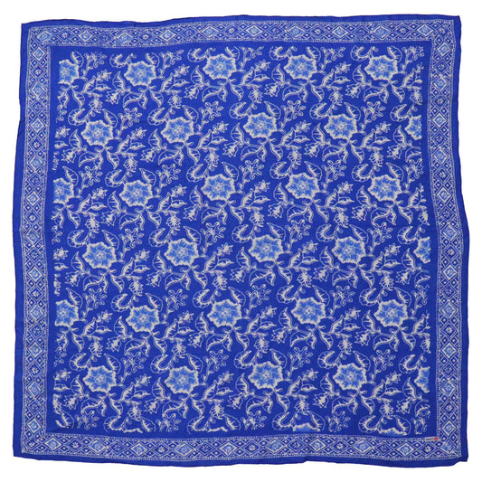 Large 39" Hand Dyed Batik Bandana, Blue Tendril, 100% Cotton