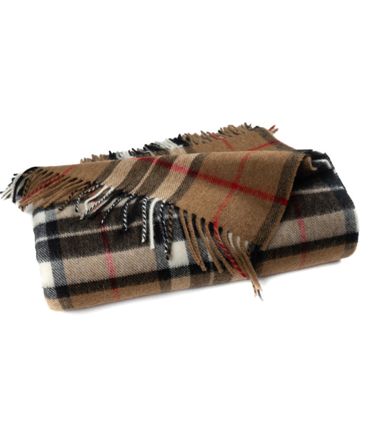 Highland Tartan Tweed Merino Wool Throw - Camel Thompson
